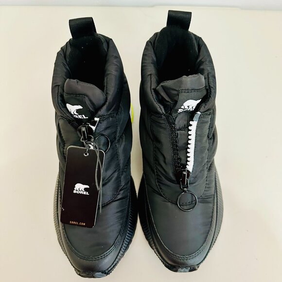 SOREL OUT N' ABOUT PUFFY PUFFER ZIP WATERPROOF INSULATED BOOTS BLACK - Picture 2 of 11